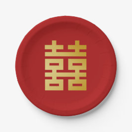 Modernes doppeltes Glück Hochzeit Gold Pappteller