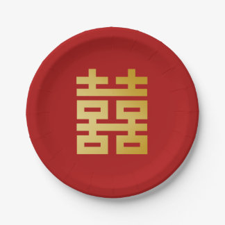 Modernes doppeltes Glück Hochzeit Gold Pappteller