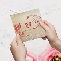 Modernes Dragon-Phoenix-Chinesisch Hochzeit Gold R
