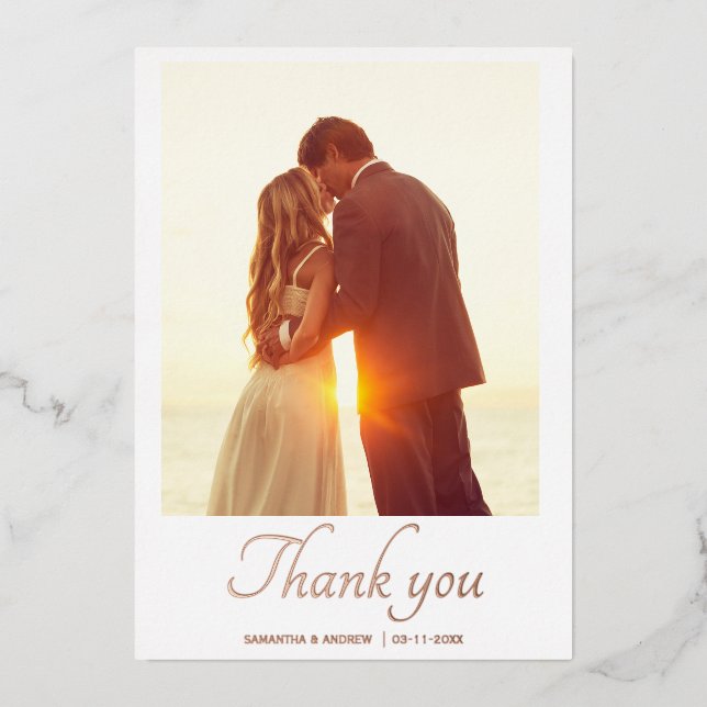 Modernes Drehbuch 2 Foto Hochzeit danke Karte (Vorderseite)
