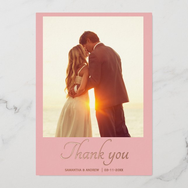 Modernes Drehbuch 2 Foto Hochzeit danke Karte (Vorderseite)