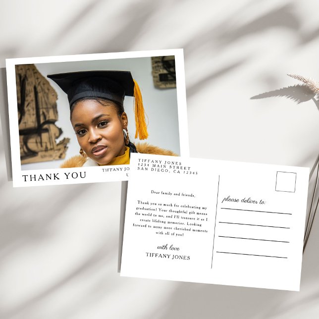 Modernes Drehbuch 3 Fotos Graduierung Vielen Dank Postkarte (Von Creator hochgeladen)