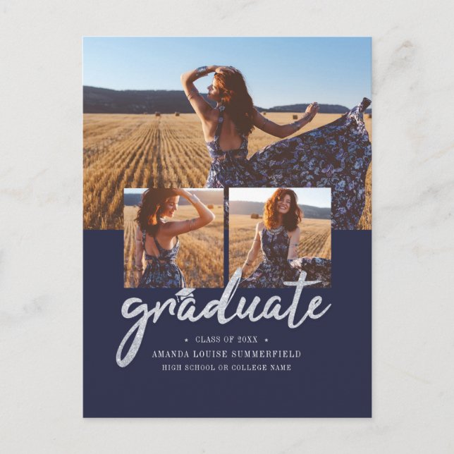 Modernes Drehbuch 4 Fotos Abschluss 2025 Grad Ankündigungspostkarte (Vorderseite)