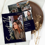 Modernes Drehbuch 4 Fotos schwarz Sweet 16 gold Folieneinladung<br><div class="desc">Modernes Drehbuch 4 Fotos schwarz Sweet 16 Goldfolie Einladung Geburtstagsparty. Fügen Sie 4 Ihrer Lieblings-Fotos mit einem modernen gebürsteten Schriftart und Foto Gitter Collage.</div>