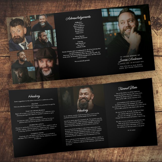 Modernes Drehbuch 8-Foto Beerdigung/Gedenkfeier Dreifach-gefaltete Programmkarte (Von Creator hochgeladen)