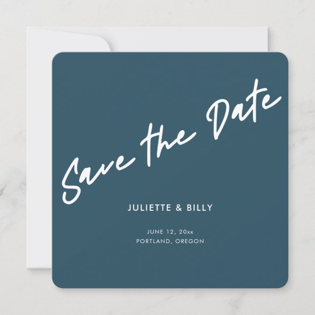 Modernes Drehbuch Aquamarin Blue Green Square Save The Date (Vorderseite)