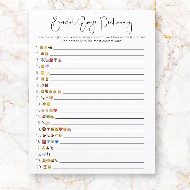 Modernes Drehbuch Emoji Pictionary Brautparty Game (Von Creator hochgeladen)