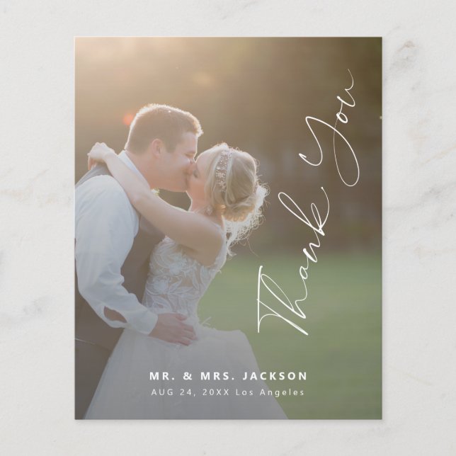 Modernes Drehbuch Foto Hochzeit danke (Vorderseite)