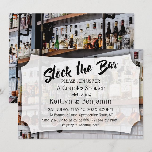 Modernes Drehbuch, Foto Stock die Dusche Bar Coupl Einladung (Vorne/Hinten)