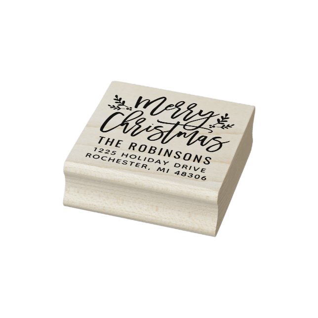 Modernes Drehbuch Frohe Weihnachts-Rücksendeadress Gummistempel (Stempel)