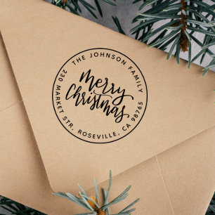 Modernes Drehbuch Frohe Weihnachts-Runde Rücksende Permastempel