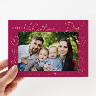 Modernes Drehbuch Fuchsia Valentine's Day Foto Folien Feiertagskarte