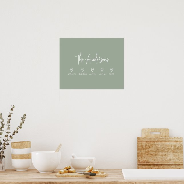 Modernes Drehbuch für 5 Familienmitglieder grün Poster (Küche)