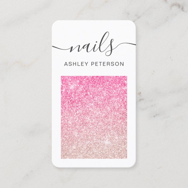 Modernes Drehbuch für den rosa Glitzer ombre nails Visitenkarte (Vorderseite)