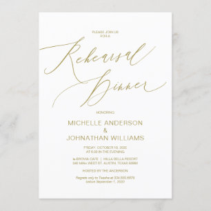 Modernes Drehbuch, Gold, Hochzeit-Probe-Dinner Einladung