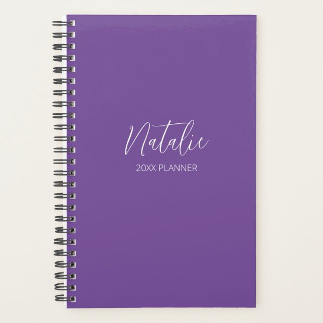 Modernes Drehbuch Lila Personalisierter Planer (Vorderseite)