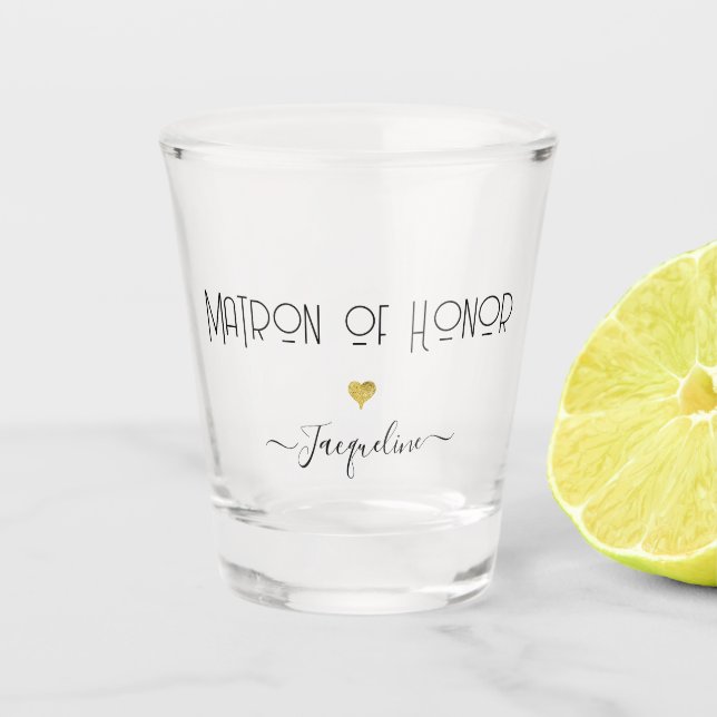 Modernes Drehbuch Matron von Honor Gold Herz Chic  Schnapsglas (Vorderseite)