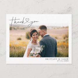 Modernes Drehbuch mit Herz Wedding Danke Foto Postkarte