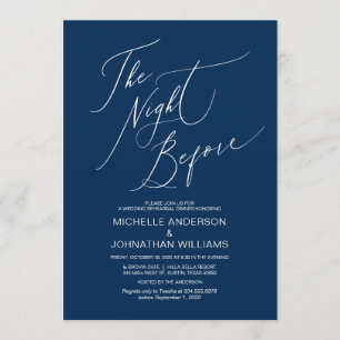 Modernes Drehbuch, Navy Blue, Hochzeit-Probe-Dinne Einladung