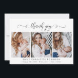 Modernes Drehbuch Neugeborenes Baby 3 Foto Vielen  Dankeskarte<br><div class="desc">Modern Elegante Kalligrafie Script 3 Foto Collage Neugeborenes Baby Vielen Dank Geburtshaus Announcement Card. Enthält einen wunderschönen "Dankeschön"-Text in einem handgeschriebenen Kalligraphie-swash-Schwanz-Schriftart-Skript. Die persönliche Nachricht und die Geburtsstatistik mit dem Namen des Babys sind in dunkelgrau oder schwarz auf weißem Hintergrund enthalten. Ideal für Junge oder kleine Mädchen. Einfach mit Ihrem...</div>