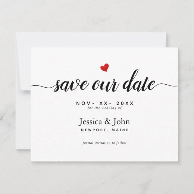 Modernes Drehbuch Rettete unser Datum, Herz Save The Date (Vorderseite)