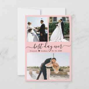 Modernes Drehbuch Rosa 3 Foto Collage Wedding Dankeskarte