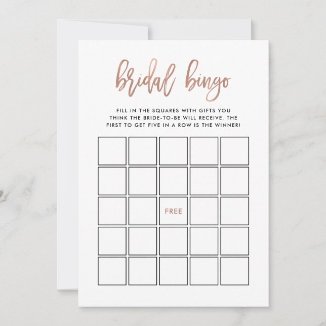 Modernes Drehbuch| Rose Gold Brautparty Bingo Game Einladung (Vorderseite)