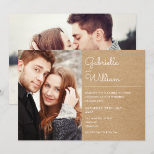 Modernes Drehbuch Rustic Kraft 2 Foto Hochzeit Einladung