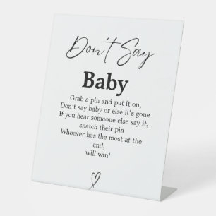 Modernes Drehbuch Say Baby Shower Game-Zeichen nic Sockelschild