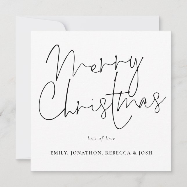 Modernes Drehbuch Schwarz-weiß Frohe Weihnachten Mitteilungskarte (Vorderseite)