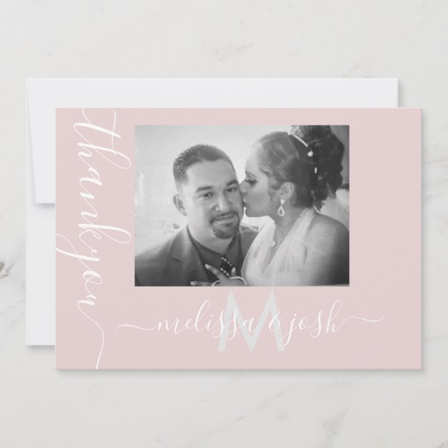 Modernes Drehbuch Vielen Dank Hochzeitspaare Foto  Einladung (Vorderseite)