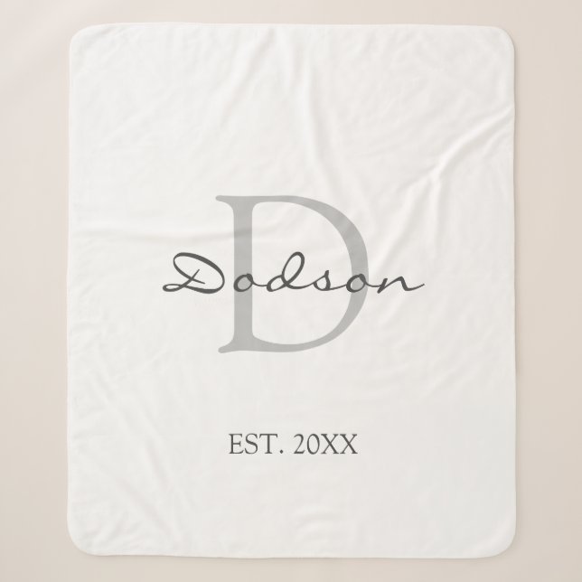 Modernes Drehbuch White Gray Monogram Sherpadecke (Vorderseite)