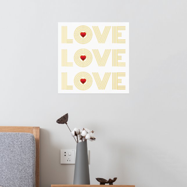 Modernes Drei-Wörter "LIEBE" und rote Herzen Foliendrucke (In Situ (Schlafzimmer 2))