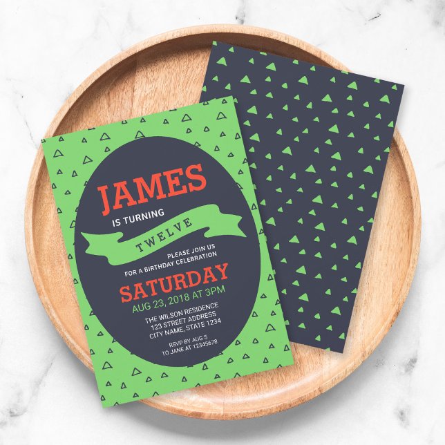 Modernes Dreieck Grün und Blau Geburtstag Einladung (Von Creator hochgeladen)