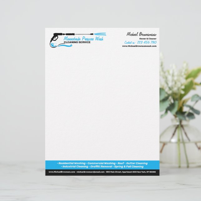 Modernes Druckwaschen Pro Power Hausreinigung Briefbogen (Stehend Vorderseite)