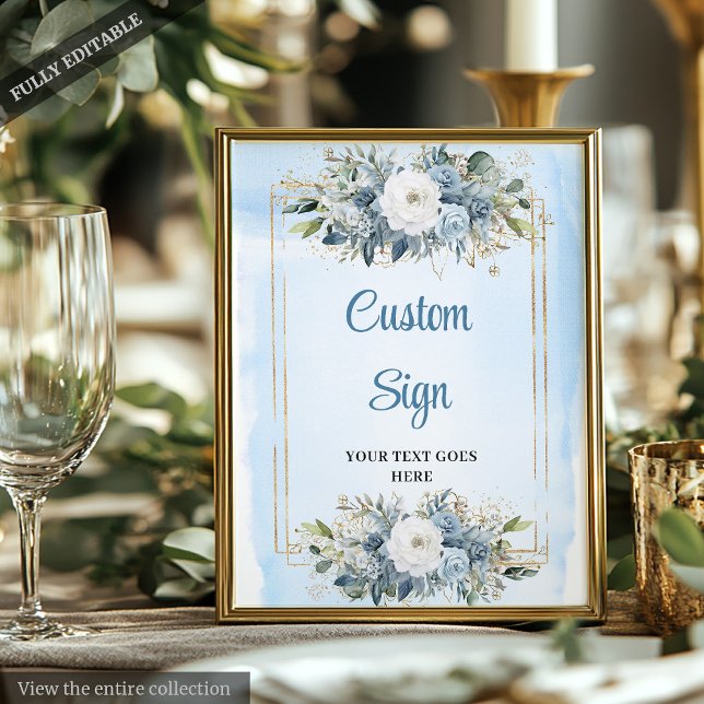Modernes, duftendes Blumenmuster - individuelles H Poster (Modern Dusty Blue Flowers Custom Wedding Sign

)