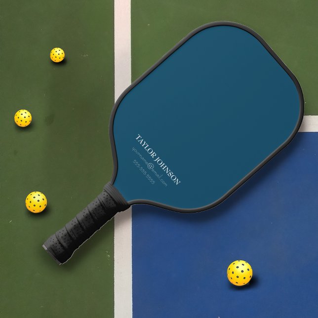 Modernes dunkelblaues Monogramm Name + Kontakt Pickleball Schläger (Von Creator hochgeladen)