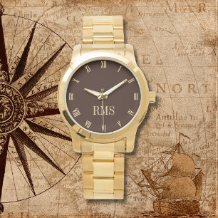 Modernes Dunkelbraunes Monogramm Oversifiziertes G Armbanduhr