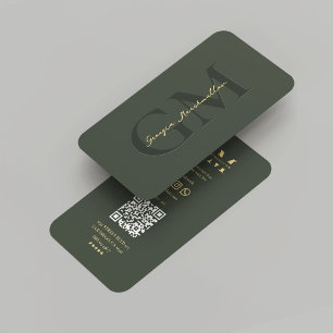 Modernes dunkelgrünes Monogramm-Marketing Beruflic Visitenkarte