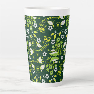 Modernes dunkelgrünes skandinavisches Blumenmuster Milchtasse