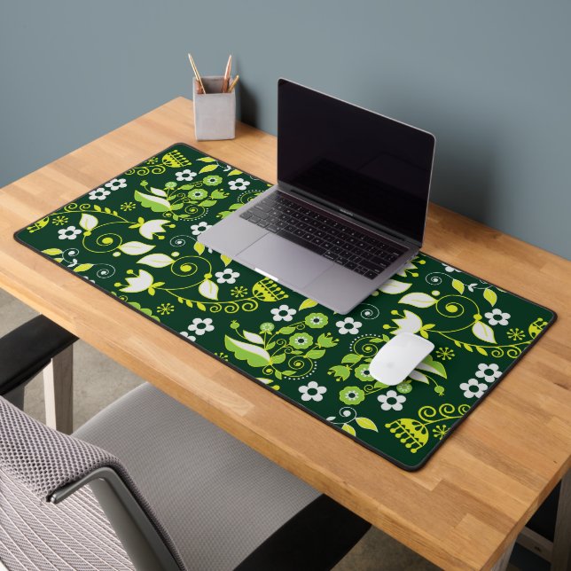 Modernes dunkelgrünes skandinavisches Blumenmuster Schreibtischunterlage (Büro 2)