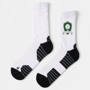 Modernes dunkelgrünes und weißes Namensinitial-Mon Socken