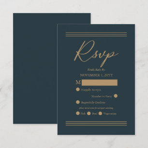 Modernes Dunkles Aquamarin  Antikes Gold Minimalis RSVP Karte