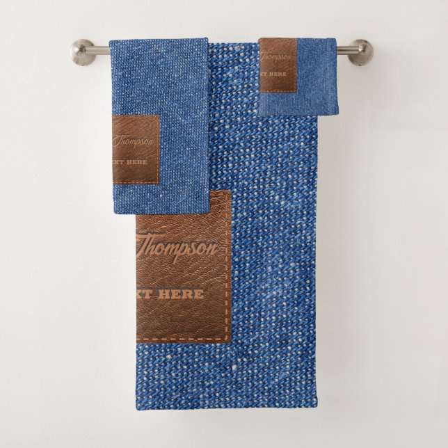 Modernes dunkles blaues Denim Jeans Texturleder Pa Badhandtuch Set (Insitu)