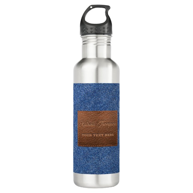Modernes dunkles blaues Denim Jeans Texturleder Pa Edelstahlflasche (Vorderseite)