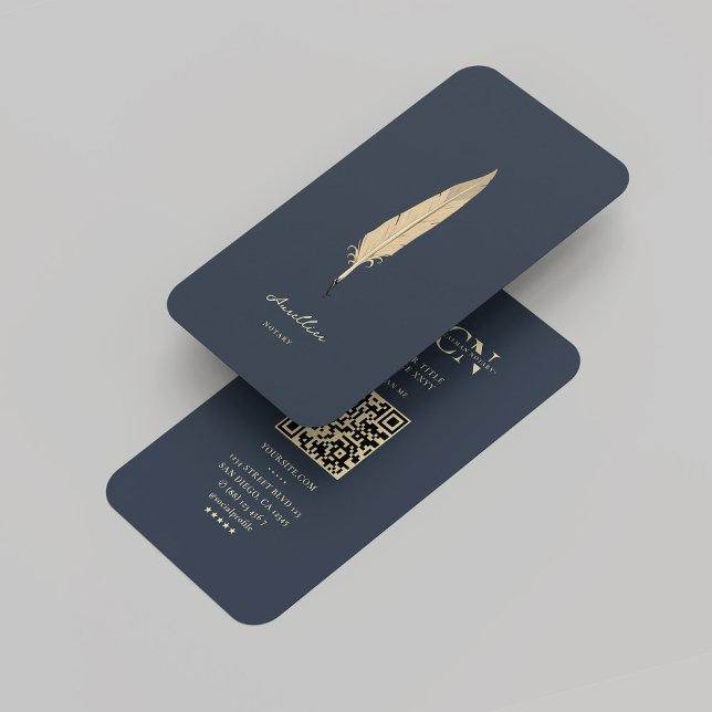 Modernes Dunkles blaues Gold Quill Monogramm für N Visitenkarte (Modern Notary Dark Blue Gold Quill Monogram Business Card
)