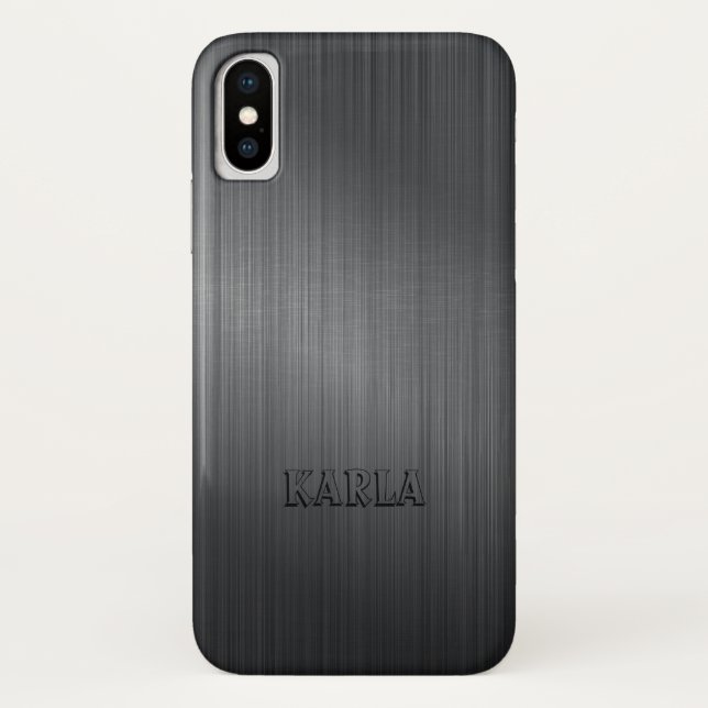 Modernes dunkles Grau Metallic Texture Monogram Case-Mate iPhone Hülle (Rückseite)