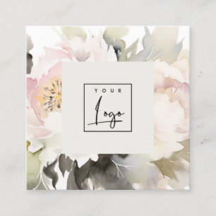 Modernes, duskisches Blush-Wasserfarben-Blumen-Log Quadratische Visitenkarte