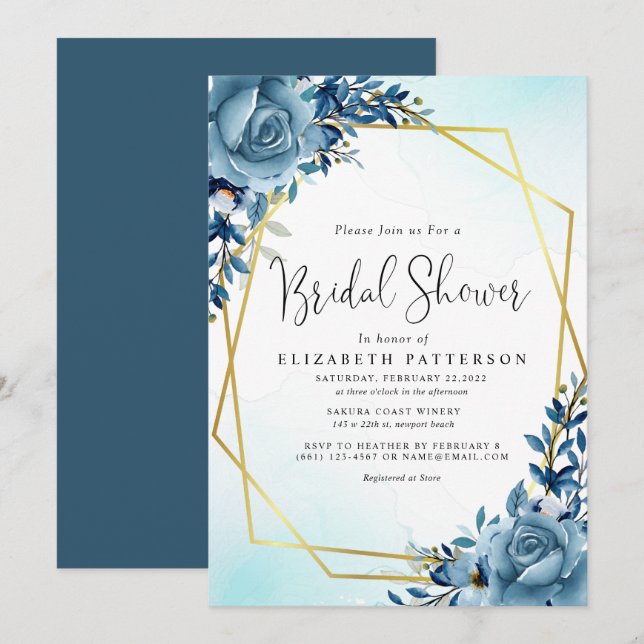 Modernes dusty Blue Botanical Brautparty Einladung (Vorne/Hinten)