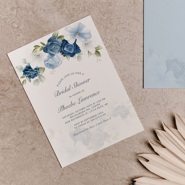 Modernes Dusty Blue Floral Greenery Brautparty Einladung (Von Creator hochgeladen)